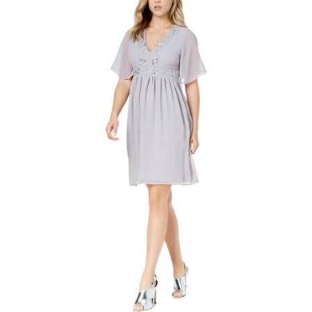 GLAM Women's Sm Light Gray Beaded Cocktail Dress